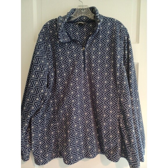 Lands' End 1/4 zip pullover fleece womens 2X plus sz navy geo print sweatshirt - Picture 1 of 10